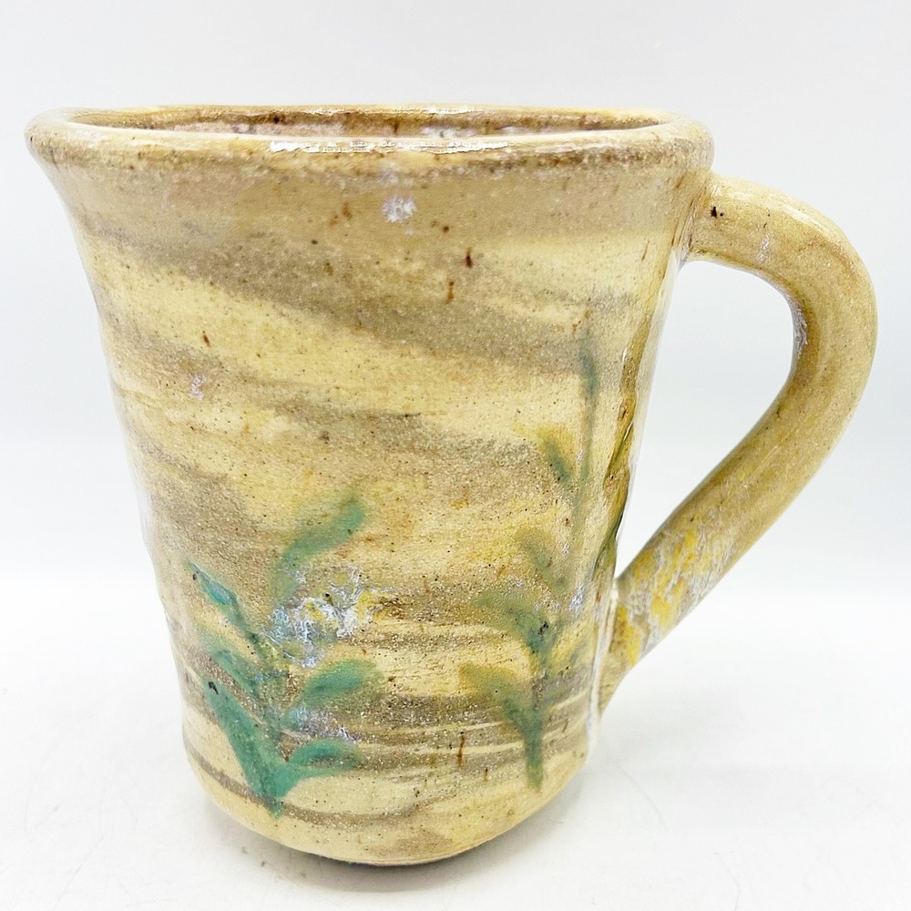 Handcrafted‎ Pottery Mug Tan Hand Painted Foliage